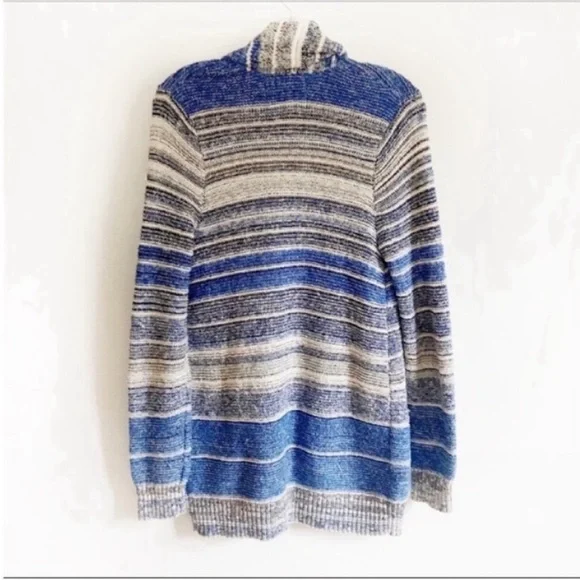Lucky Brand cardigan blue and white striped knit sweater open front - Picture 8 of 8